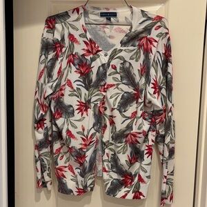 Karen Scott Red and Gray Floral Cardigan